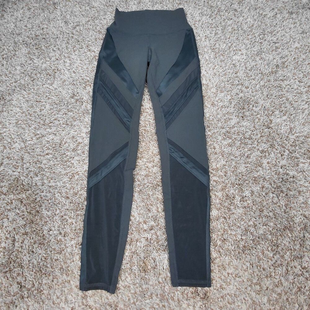 Alo Yoga Pants Womens XXS 2XS Gray Epic Leggings Sheer Mesh Gym Workout